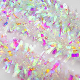 26.2 Feet Christmas Tinsel Garland Shiny Iridescent White Garland Twist Garland Hanging Decorations for Christmas Party Indoor and Outdoor Decoration