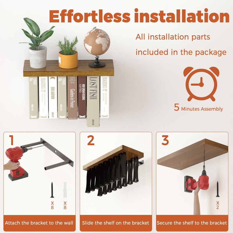 Tohiasen Floating Book Shelves for Wall Mounted Set of 2,