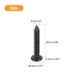 sourcing map 4mm x 25mm Phillips Pan Head Self-tapping Screw, 100pcs - 304 Stainless Steel Round Head Wood Screw Full Thread (Black)