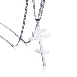 UMtrade Men Women Stainless Steel Plain Russian Orthodox Cross Necklace Byzantium Crucifix Choker Religious Christian Church Baptism Prayer Jewelry