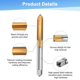 M METERXITY M6x0.5mm Metric Thread Tap, HSS Titanium Coated 69mm Length Straight Flute Right Hand Thread Screw Tapping Tool for Drilling/Milling Machines/CNC Machine Tools