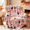 Halloween Pink Ghost Blanket Throw, Pumpkin Black Cat Throw Decor