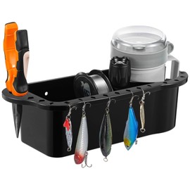 Boat Caddy Organizer, Versatile Boat Caddy with Cup Holder, Cup Holder Installed With Screws/Suction Cups on Any Flat Surface, Storage Organizer Cockpit Storage Box for Bass Kayak Pontoon Jon Boat