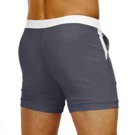 KEFITEVD Quick Dry Swim Briefs for Men Sexy Spa Trunks Beach Surf Shorts Elastic Waist Stretchy Short Board Pants Grey