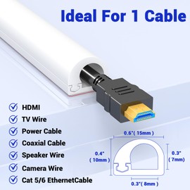 Cord Hider for Wall Mount Tv 78in, Self-Adhesive Wall Cord Hider, Tv Cord Hider for Wall Mounted, Flexible Cable Concealer for Wall Mounted Tv, Home and Office, W0.59inxH0.39in, White