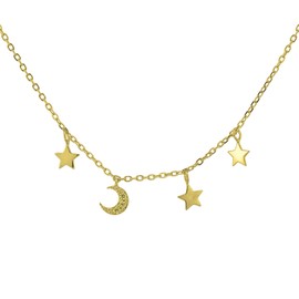 BECKLUXE Star & Moon Charm Necklace For Women Girls Minimalist 925 Fashion Sterling Silver 18k Gold Plated, Hypoallergenic Jewellery with Gift bag (18k Gold)