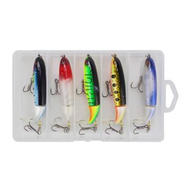 VOANZO 5-Pack Fishing Lures Set 3.5 inch/0.46 oz with Rotating Spins Tail for Bass,Trout,Walleye,Pike and Musky Topwater Floating Hard Baits Swimbaits with Treble Hooks