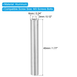 PATIKIL M3 Aluminium Spacer, 6 Pieces Metal Spacer Aluminium 3 mm ID x 6 mm OD x 45 mm L Thread Spacer Screw Spacer Round for RC Car, Silver