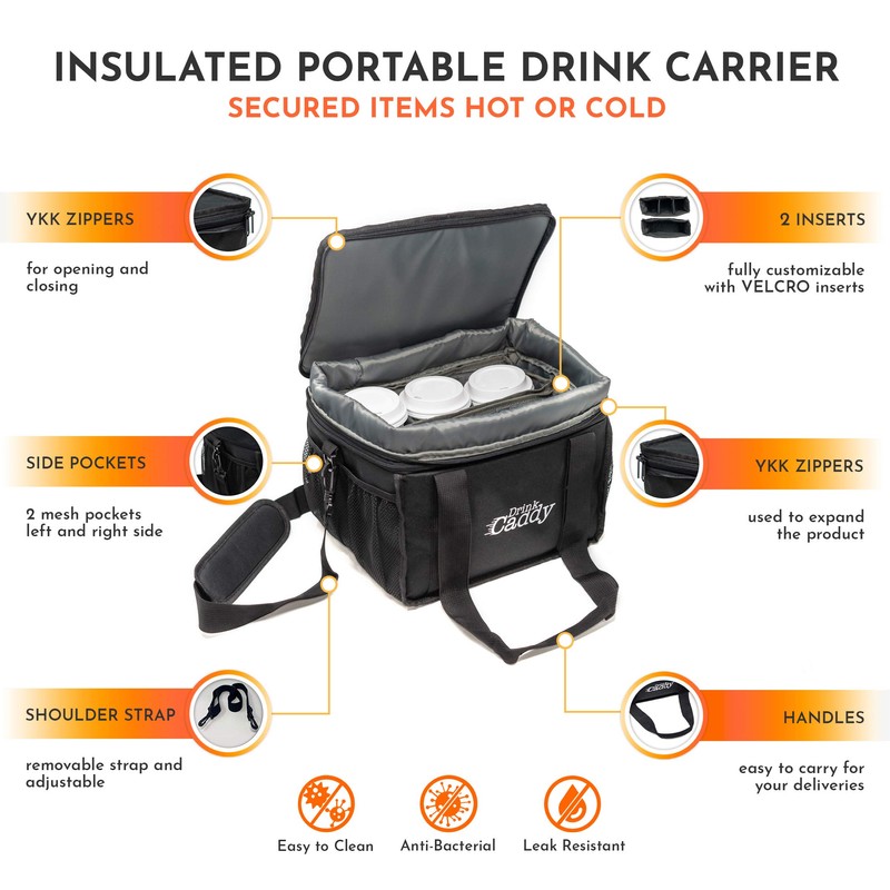 Drink Caddy Insulated Portable Drink Carrier Reusable Coffee Cup Holder