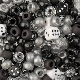 John Bead - 300 abalorio de plástico surtidas, color blanco y negro, para hacer pulseras, collares, 120 g