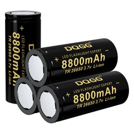 PAOWANG 26650 Rechargeable Battery 8800mAh Flat Top 4 Pack 3.7Volt 26650 Batteries for Led Flashlight Headlamp