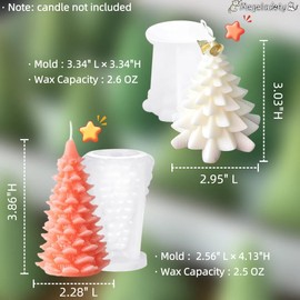 Megeladoty 3D Christmas Tree Candle Molds – Set of 2 Sizes, Christmas Silicone Molds for Candle Making, Epoxy Resin, Plaster, and Chocolate (Cedar & Roye Shape)