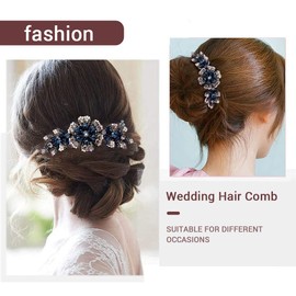 PALAY® Flower Hair Clips for Women,Acrylic Hair Comb Pins Slide Hair Clips for Fashion Girls Crystal Barrettes Bridal Charm Hair Accessories(dark blue)