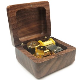 Mini Wooden Music Box 18 Note Wind Up Music Box Wooden Music Box (Walnut, Happy Birthday)