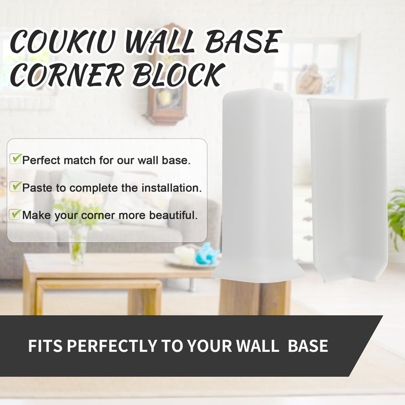 COUKIU Self Adhesive Baseboard Corner Blocks, 4inch(Width)3 Inside + 3