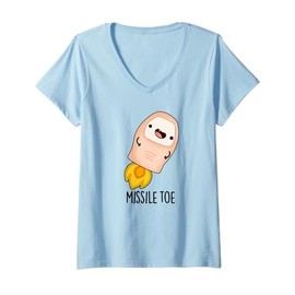 Womens Missile Toe Funny Mistletoe Pun V-Neck T-Shirt