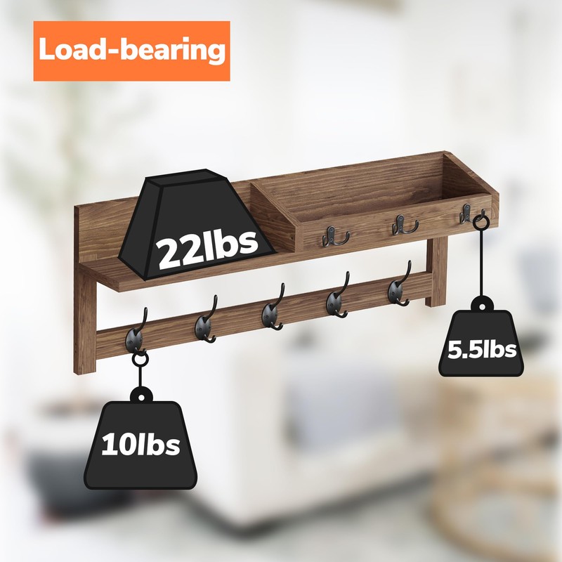 AMBIRD Wall Hooks with Shelf, 26.57 Inch Entryway Wood Coat