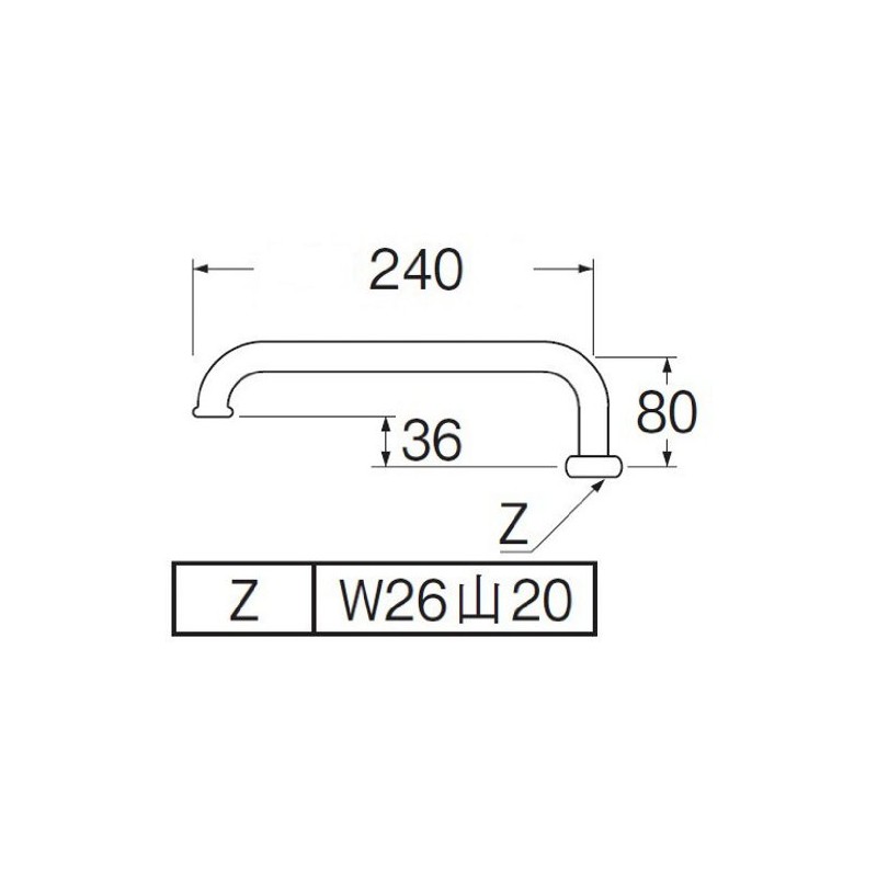 SANEI PA25J-61X2-16 Waist High Pipe, Height 1.2 inches (30 mm),