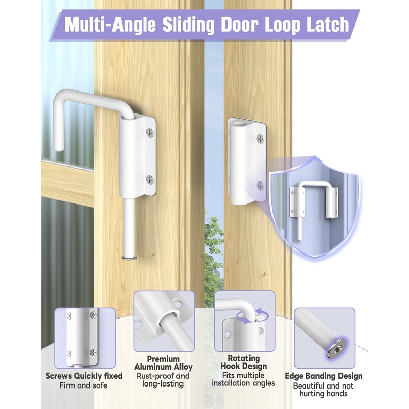 Anobeyi Multi-Angle Sliding Door Loop Lock, 90/180 Degree Aluminum Alloy