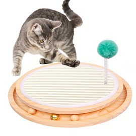 kathson Natural Sisal Cat Scratcher with Interactive Ball Track Toy - Durable Scratching Pad for Indoor Cats, Sisal Cat Scratching Post for Indoor Cats and Kittens