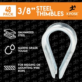 Galvanized Steel Thimbles for Wire Rope - 3/8 Inch - Marine Rigging, Sailing, Boat Anchor, Fishing, Railing, DIY, Hobby, Commercial, Industrial Applications - by Xpose Safety Pack of 48