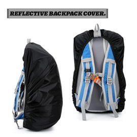 DONJIM 1 Pack Reflective Backpack Cover, Waterproof Backpack Rain Cover, Reflective Rucksack Covers in Polyester, Waterproof Rucksack Cover for Outdoor Hiking Riding Climbing, Black-S(18-25L)