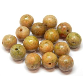 Gemstone Beads 6 mm Semi-Precious Stone Jewellery Beads Gemstone Round 36 Pieces Gemstone Beads with Hole for Threading (Unakite Stone Jasper)