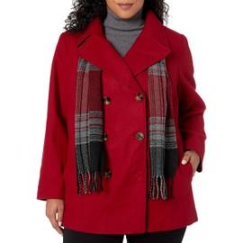 London Fog Women's Double Breasted Peacoat with Scarf, Red, Large