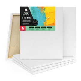 ARTEZA Stretched Canvas, 16 x 20 Inches, Pack of 6, Blank White Large Canvas for Painting for Acrylic, Oil and Gouache Paints