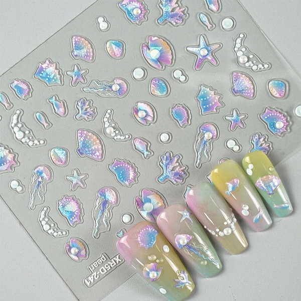 2Sheet Summer Nail Art Stickers 5D Embossed Nail Decals with