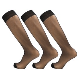 3-Pack Mens Over the Calf Sheer Nylon Spandex Dress Socks, Black & Black Toe, One size