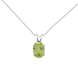 14k White Gold Oval Peridot Pendant with 18" Chain