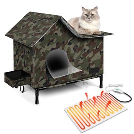 Heated Cat House,Removable Weatherproof Cat Houses for Outdoor Cats with Heating Pad (Camo, Medium)