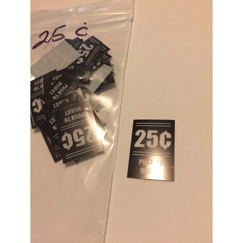 Push To Reject Arcade Coin Door Button Insert .25¢/.50¢/.75¢ Cents