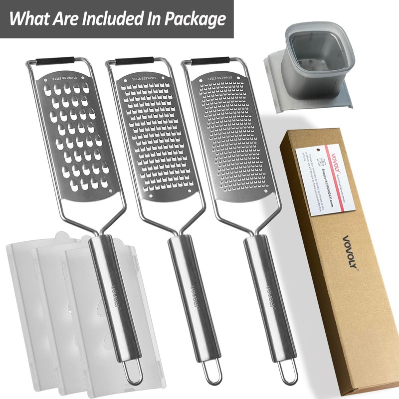 Vovoly 4-Pcs Pro Set Zester Grater Set, Cheese Grater with