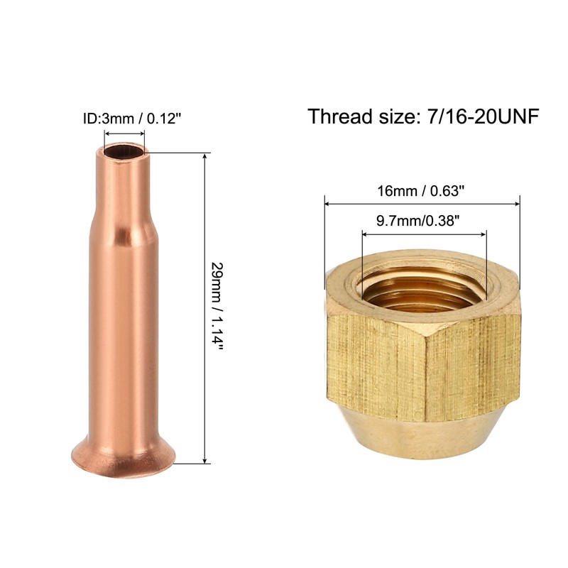 PATIKIL 1/8" (3mm) ID Copper Tube Flare Fitting with Nuts,