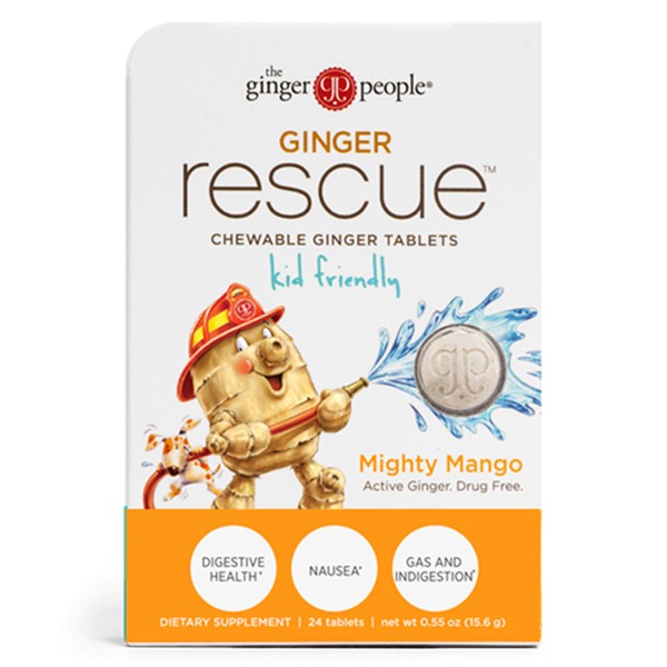 Ginger People The Ginger Rescue Chewable Ginger Tablets, Orange, Mighty Mango, 0.55 Oz , 24 Count
