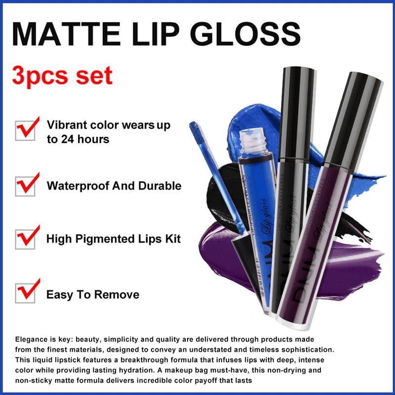 3 Colours Matte Liquid Lipstick Waterproof Durable Liquid Lip Gloss