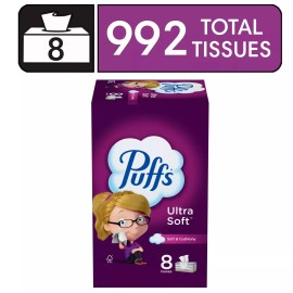 Puffs Ultra Soft Facial Tissues, 8 Family Size Box, 124 Facial Tissues per Box!!