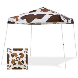 EAGLE PEAK Slant Leg Pop up Canopy Tent, Easy One Person Setup Instant Outdoor Beach Canopy Folding Portable Sports Shelter, 10x10 Base 8x8 Top, Brown Cow Print