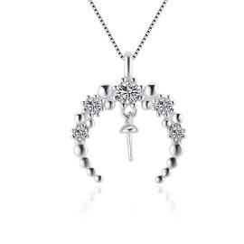 LGSY Moon CZ Bail Pendants for Pearl Jewelry Making Sterling Silver, Design Pendant Fitting for Fashion Jewelry