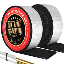 HolyMaji 2 Rolls Pipe Insulation Tape Wrap - Outdoor Self-Adhesive Pipe Insulation Foam and Foil for Pipe Winter Freeze Protection Cold Hot Water Pipes - Reduce AC Line Heat Loss