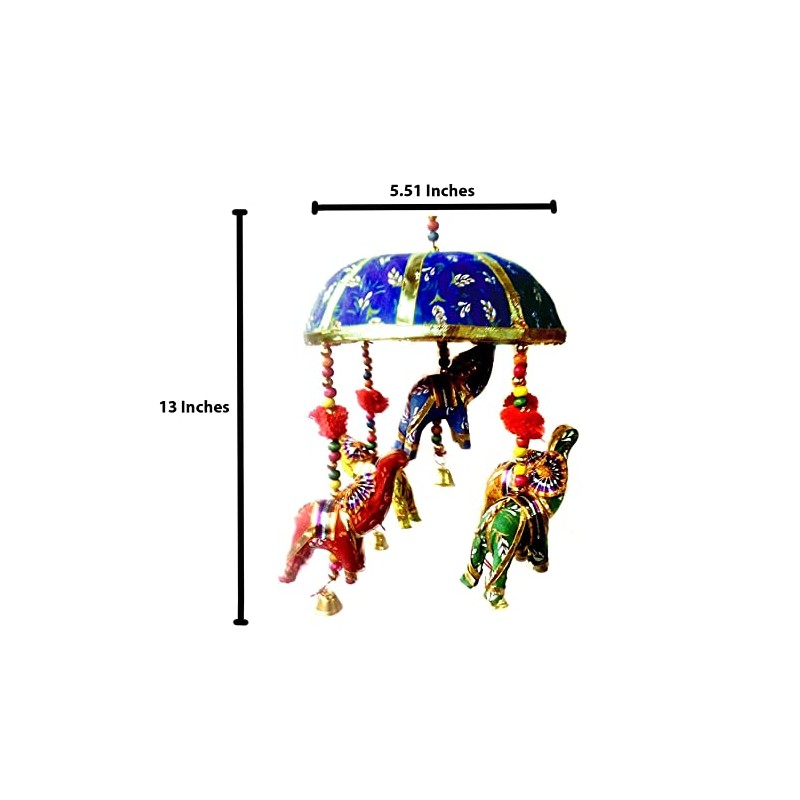 Rastogi Handicrafts Indian Traditional Elephant Blue Umbrella Hanging Layer of