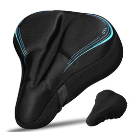 RIXOW Gel Saddle Cover for Bicycle, Bicycle Saddle Cover with Saddle Cover, Waterproof, 27.5 x 23.5 cm, Soft Bicycle Seat Cover with Reflective Strips, Saddle Pad for Ebike, Exercise Bike, Spider Bike, Blue