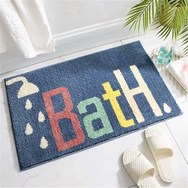 THRILRUG Bath Rugs Non Slip Washable Cute Navy Blue Bathroom Mats,Extra Soft Microfiber Water Absorbent Shower Toilet Set for Bathroom,Kids,Indoor-20 x32/50x80cm