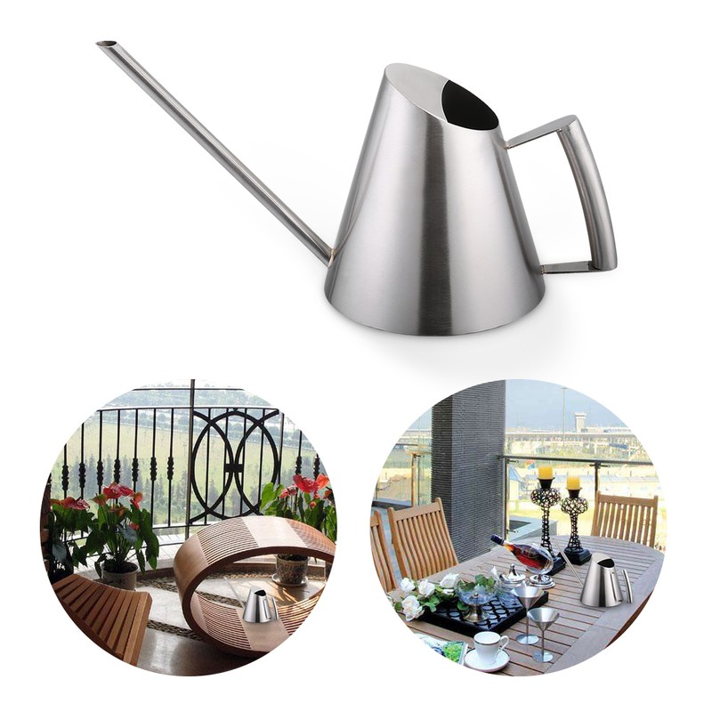 900ml Stainless Steel Watering Can Brushed Garden Planting Indoor Outdoor