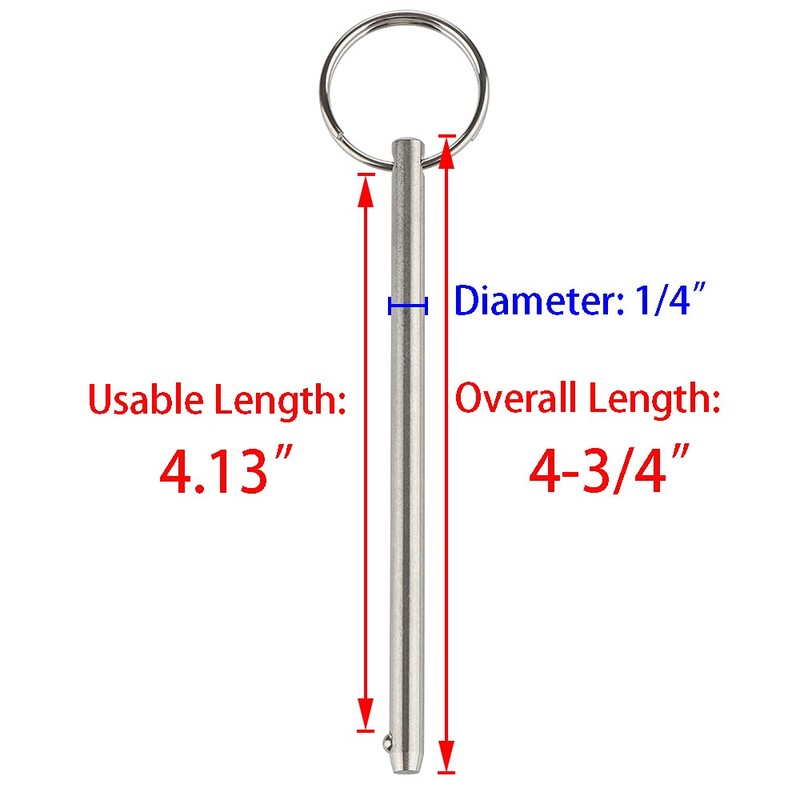 2 Pack Long Quick Release Pin, Diameter 1/4"(6.3mm), Overall Length