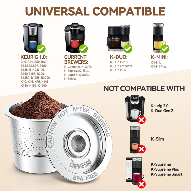 CAPMESSO Reusable K Cups Coffee Pods for Keurig 1.0: Stainless