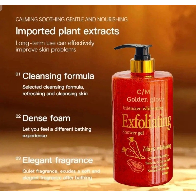 Golden Glow Intensive Whitening Shower Gel Exfoliating Body Wash [USA