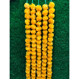 Kunal Orange Marigold Flowers String Artificial Garlands 5 String Party Decorations Genda phool mala 5 Feet Long, for Parties, Home Decoration, Diwali, Indian Festival Christmas Decoration